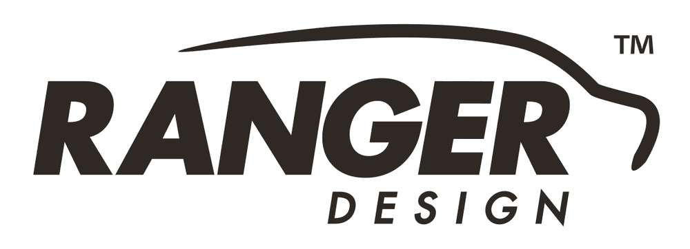 Logo of Ranger Design featuring stylized text and an abstract curve above the word Ranger.