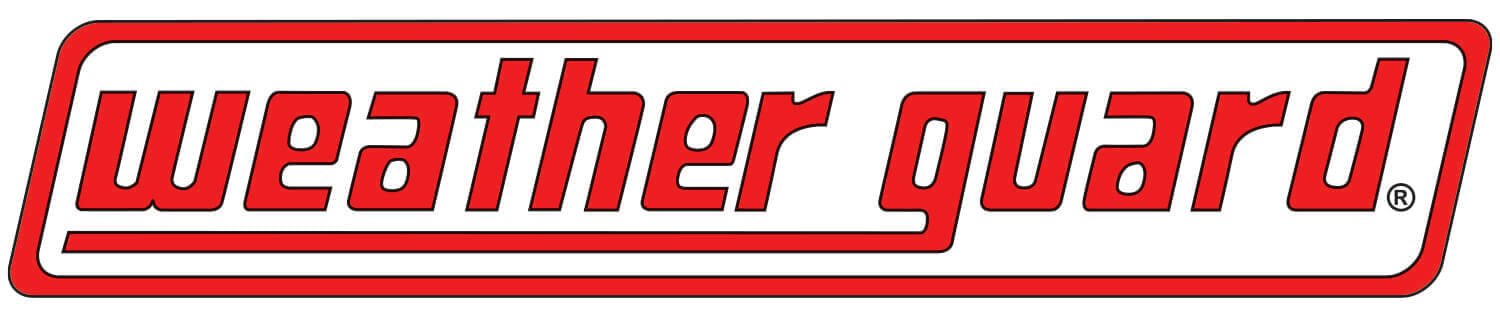 Red weather guard logo with a white background and red border.